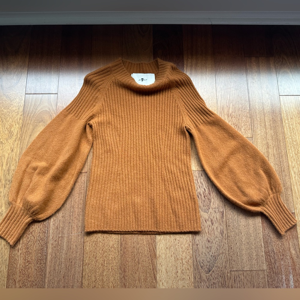 7 for all Mankind Cozy Ribbed Balloon Sleeve Sweater - Camel